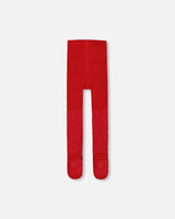 Knit Tights Red With Tone-On-Tone Star Pattern-1