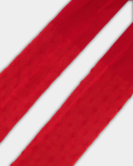 Knit Tights Red With Tone-On-Tone Star Pattern-2