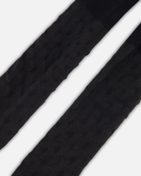 Knit Tights Black With Tone-On-Tone Star Pattern-2