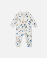 One-Piece Organic Cotton Pajama Beige Monkey Print-0