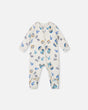 One-Piece Organic Cotton Pajama Beige Monkey Print-0