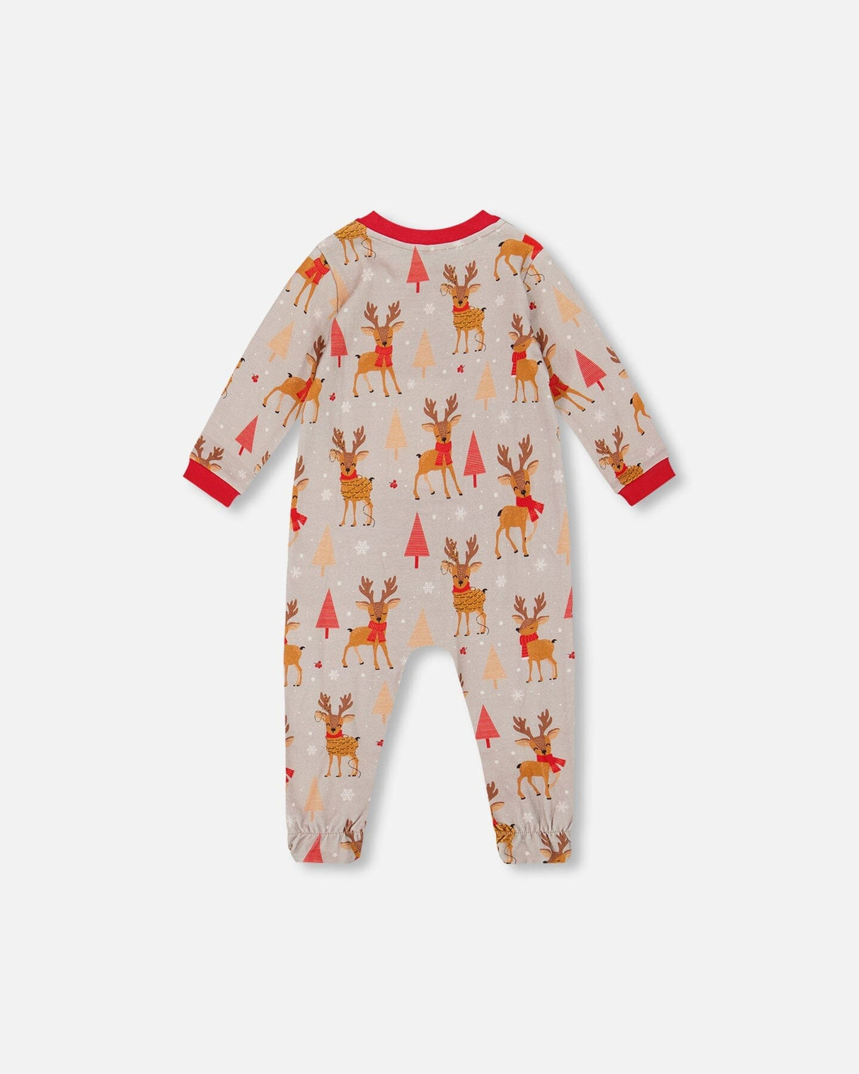 One-Piece Organic Cotton Pajama Beige Reindeer Print-1