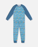 Two-Piece Organic Cotton Pajama Set Blue Dog Print-0