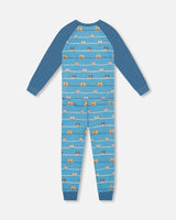 Two-Piece Organic Cotton Pajama Set Blue Dog Print-2