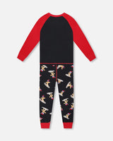 Two-Piece Organic Cotton Pajama Set Black Cookie Print-2