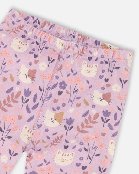 Organic Cotton Two-Piece Pajamas Lilac Cat Print-4
