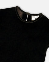Short Sleeve Stretch Velour Top Black-3