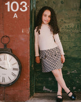 Long Sleeve Bi-Material Mock Neck Dress Beige And Plaid-1