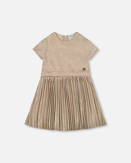 Short Sleeve Dress With Pleated Skirt Light Caramel-0