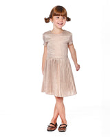 Short Sleeve Dress With Pleated Skirt Light Caramel-1