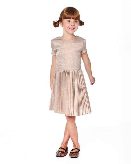 Short Sleeve Dress With Pleated Skirt Light Caramel-1
