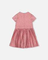 Short Sleeve Dress With Pleated Skirt Dusty Pink-2