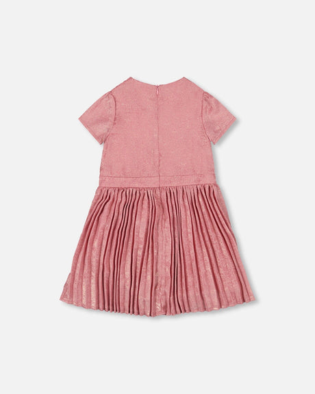 Short Sleeve Dress With Pleated Skirt Dusty Pink-2