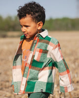 Long Sleeve Yarn Dyed Plaid Shirt Green And Orange-1