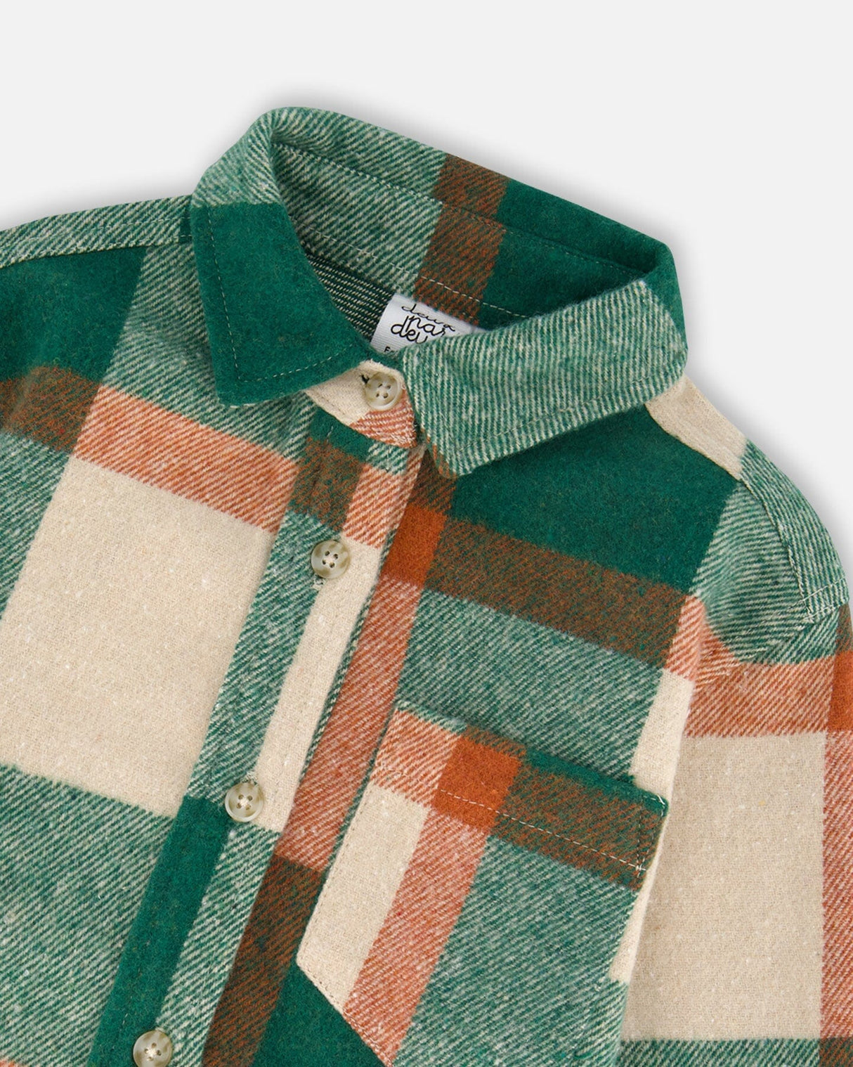 Long Sleeve Yarn Dyed Plaid Shirt Green And Orange-4
