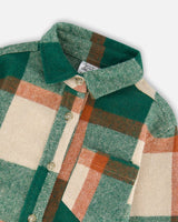 Long Sleeve Yarn Dyed Plaid Shirt Green And Orange-4