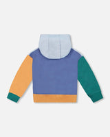 Long Sleeve Colorblocked Hooded Fleece Sweatshirt Blue-3