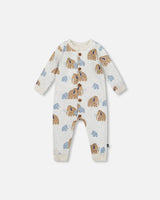 One-Piece Fleece Romper Beige Mammoth Print-0