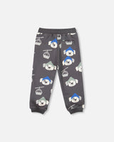 Fleece Sweatpants Gray Dog Print-2