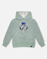 Super Soft Hooded Brushed Jersey Sweatshirt With Graphic Print Green-0