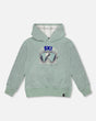 Super Soft Hooded Brushed Jersey Sweatshirt With Graphic Print Green-0
