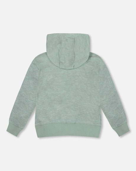 Super Soft Hooded Brushed Jersey Sweatshirt With Graphic Print Green-1
