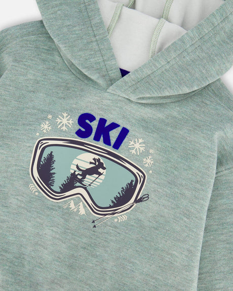 Super Soft Hooded Brushed Jersey Sweatshirt With Graphic Print Green-2