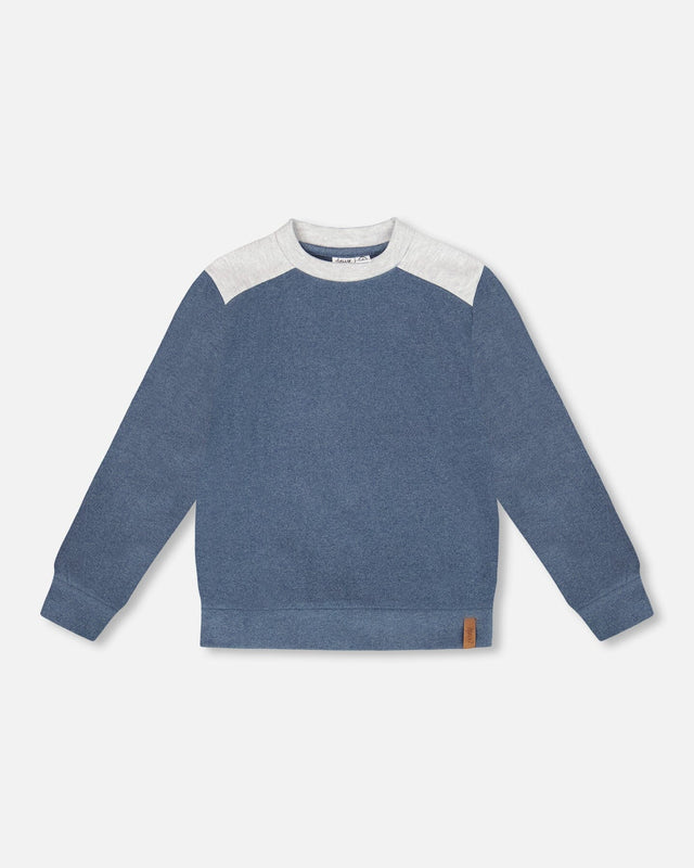 Super Soft Long Sleeve Flat Back Rib Top With Elbow Patches Navy Blue-0