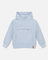 Pullover Hooded Fleece Sweatshirt With Zip Pocket Light Blue-0