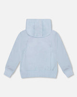 Pullover Hooded Fleece Sweatshirt With Zip Pocket Light Blue-2