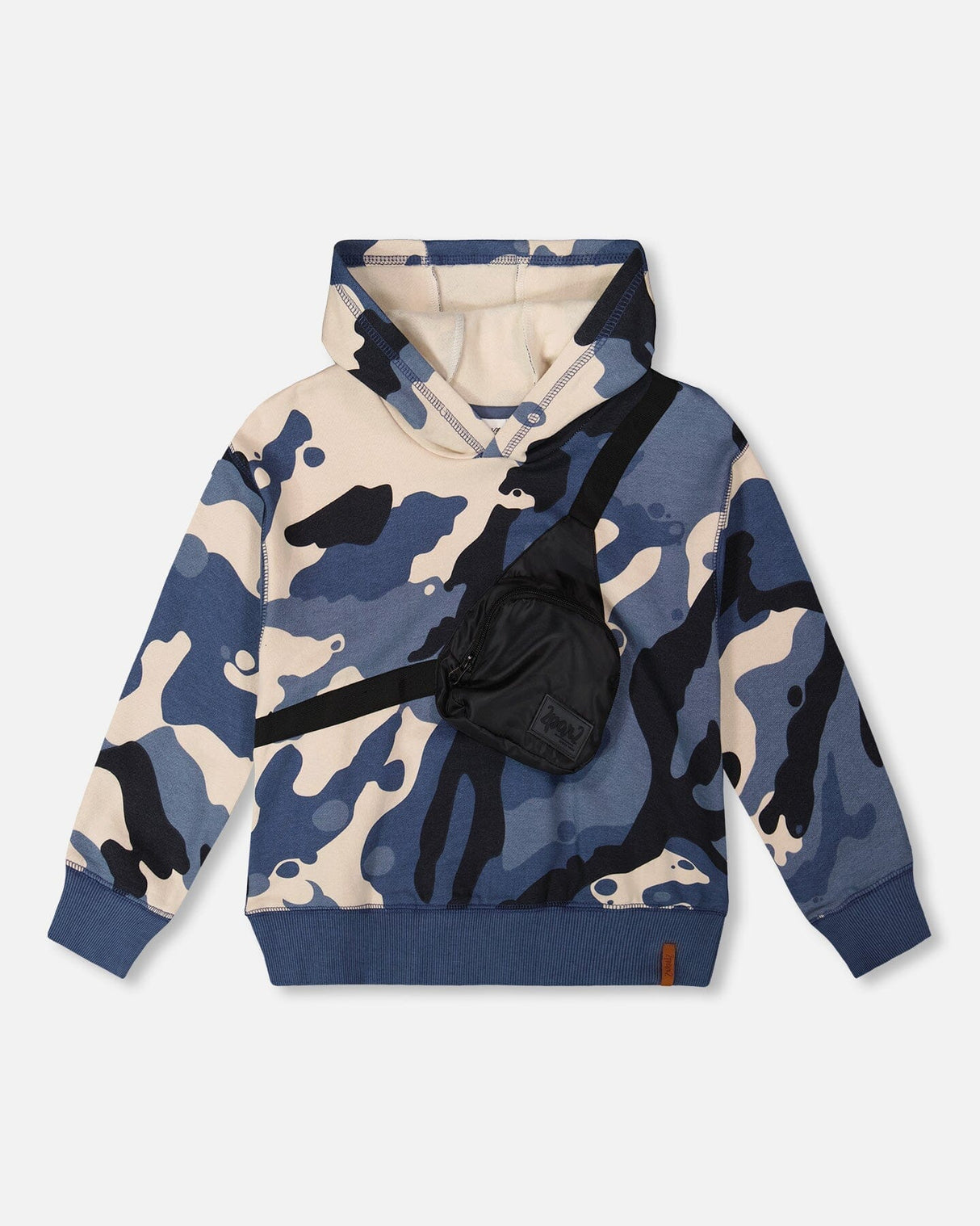 Hooded Fleece Sweatshirt With Crossbody Bag Blue Camouflage-0