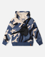 Hooded Fleece Sweatshirt With Crossbody Bag Blue Camouflage-0
