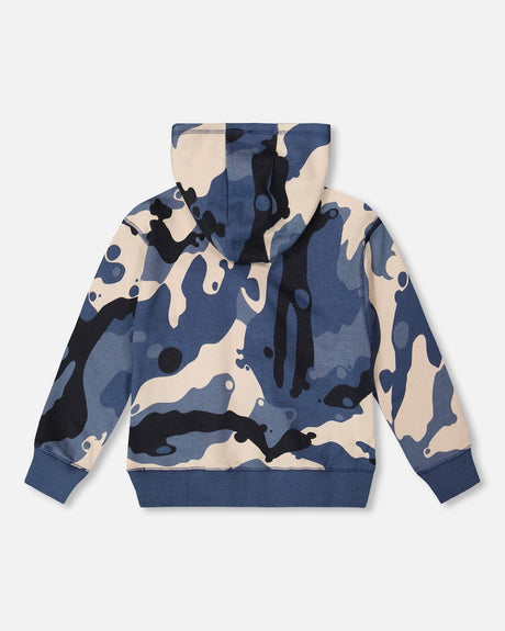 Hooded Fleece Sweatshirt With Crossbody Bag Blue Camouflage-2