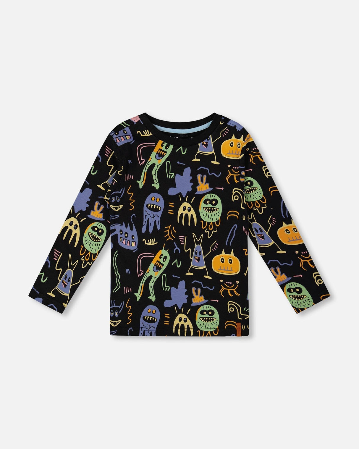 Long Sleeve Organic Cotton Allover Monsters Print Tee-0