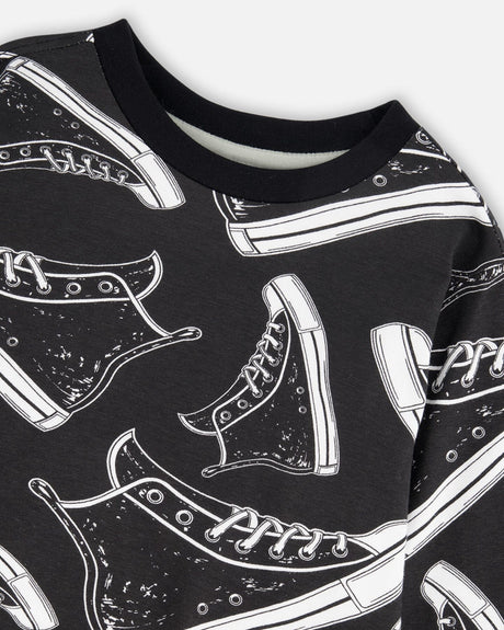 Long Sleeve Organic Cotton Allover Print Tee Black-3