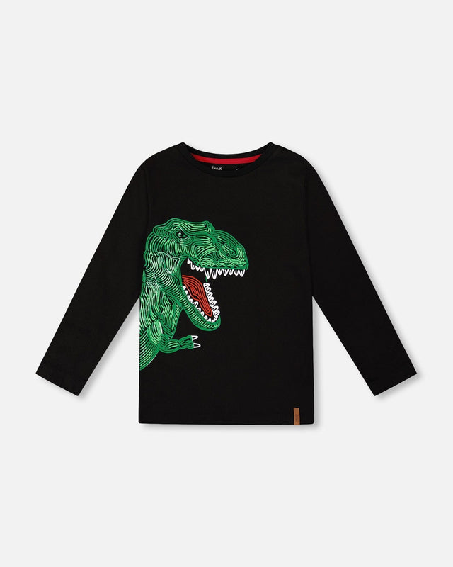 Long Sleeve Jersey Tee Shirt With Dinosaur-0