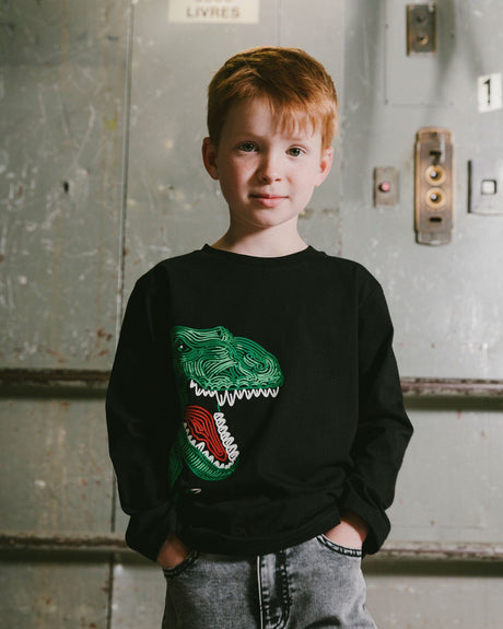 Long Sleeve Jersey Tee Shirt With Dinosaur-1