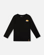 Long Sleeve Jersey Tee Shirt Black With Print Back & Front-0