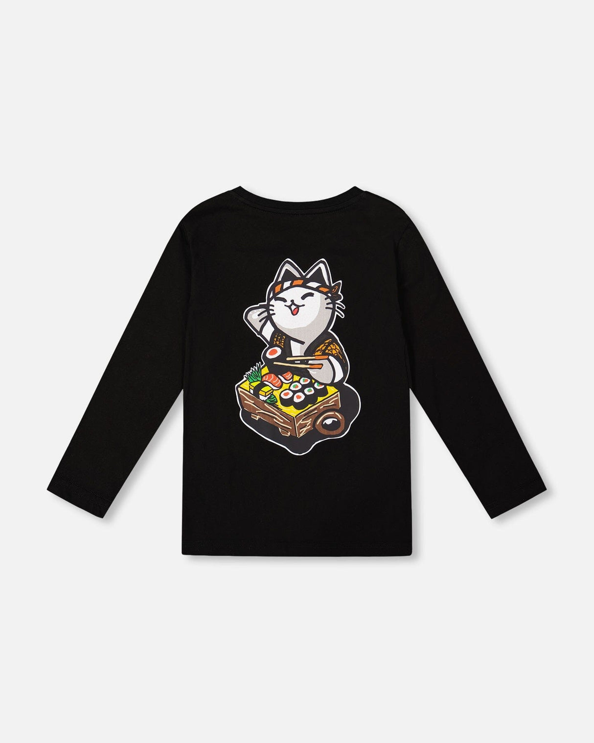 Long Sleeve Jersey Tee Shirt Black With Print Back & Front-2