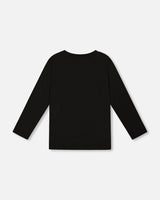 Long Sleeve Cotton Jersey Tee Shirt Black-3