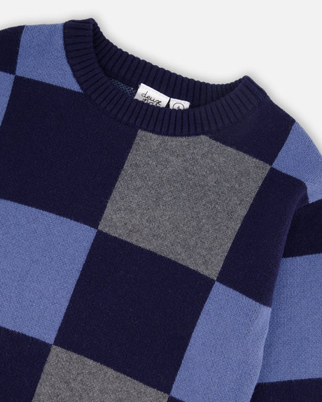 Knit Sweater Blue Checkered-3