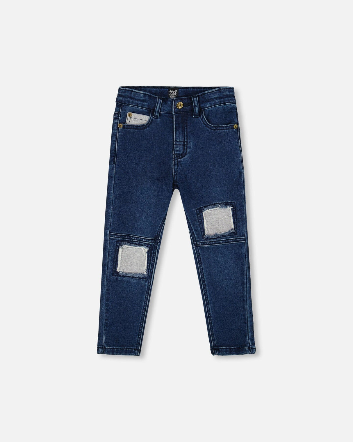 French Terry Blue Denim Pants With Contrasting Patch-0