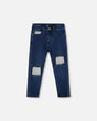 French Terry Blue Denim Pants With Contrasting Patch-0