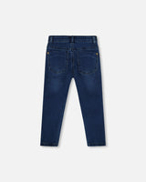 French Terry Blue Denim Pants With Contrasting Patch-2
