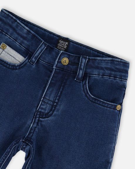 French Terry Blue Denim Pants With Contrasting Patch-3