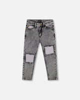 French Terry Black Denim Pants With Contrasting Patch-0