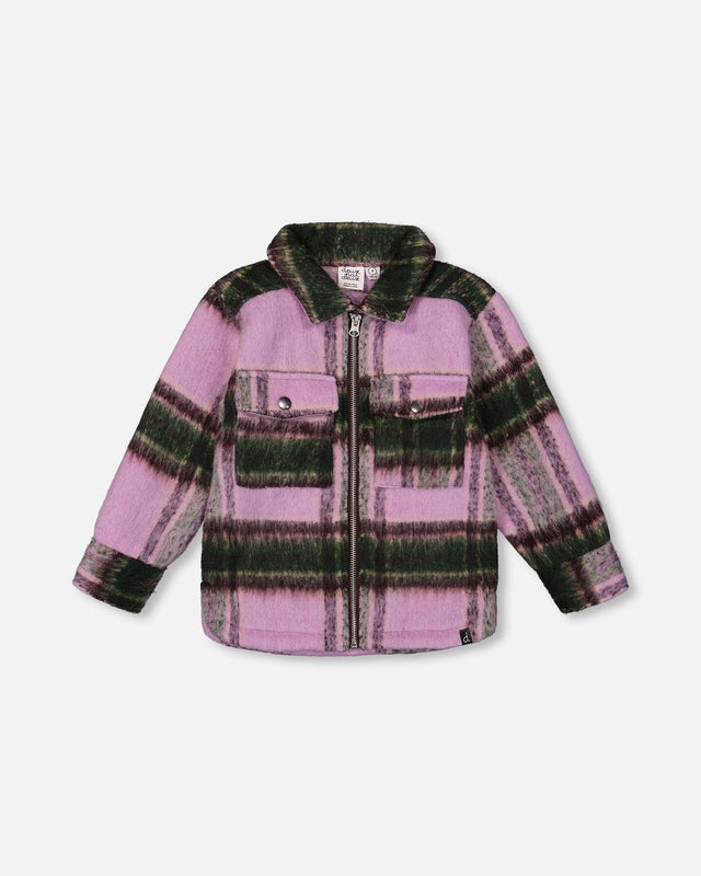 Zipped Plaid Overshirt Mauve And Green-0