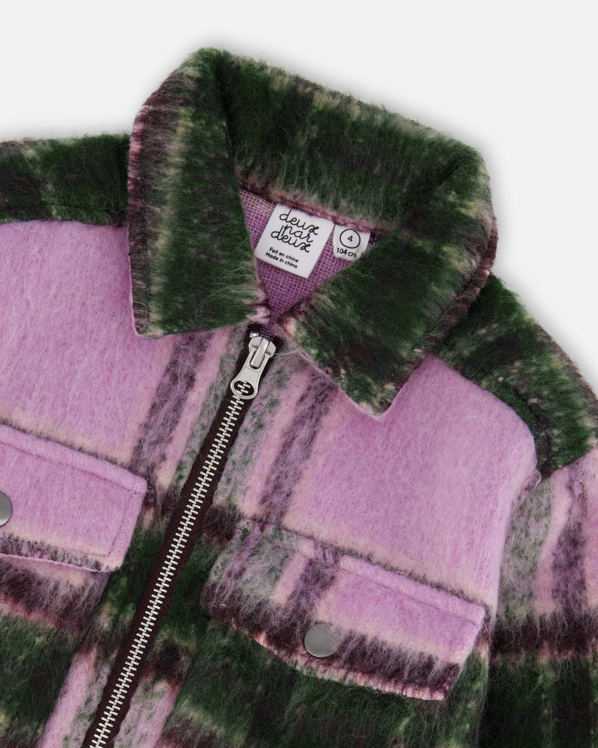 Zipped Plaid Overshirt Mauve And Green-4