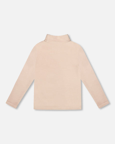 Super Soft Ribbed Mock Neck Top Light Caramel-2