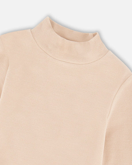 Super Soft Ribbed Mock Neck Top Light Caramel-3